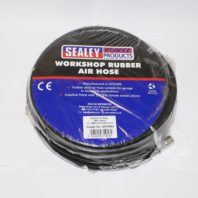 Sealey Rubber Air Hose with HD 1/4" unions 15M x 8mm