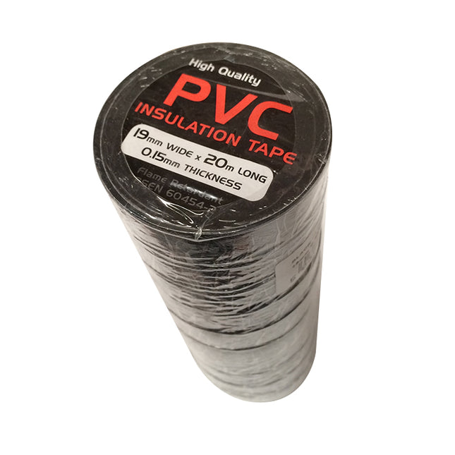 Black PVC Insulation Tape 20M x 19mm - 10 Pack