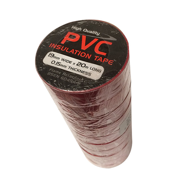 Red PVC Insulation Tape 20M x 19mm - 10 Pack