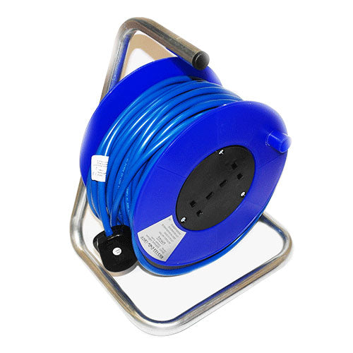 15M Blue Electric Cable Reel with Dual Sockets and Safety Thermal Trip